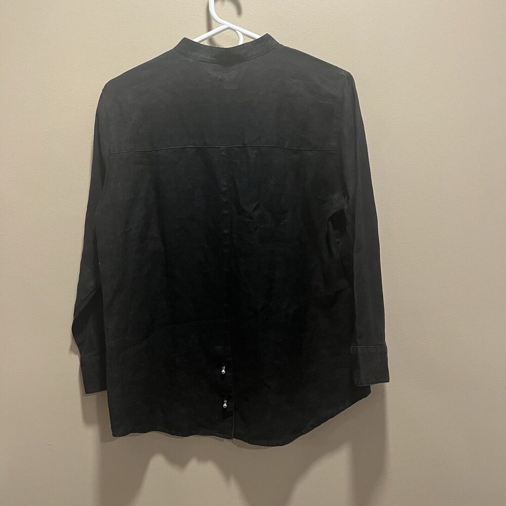 20 South Women's Black Linen Long Sleeve Mock Collar Blouse M Minimal Classic - Picture 3 of 12